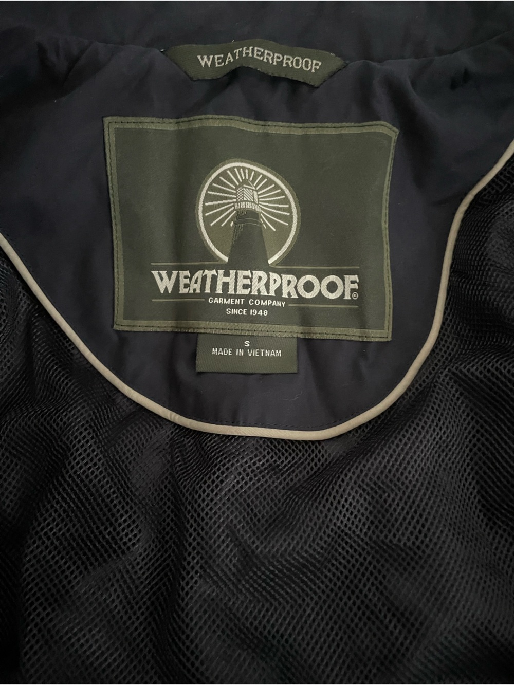 Weatherproof Men’s Black Raincoat with Cream Trim